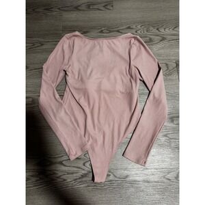 Girlfriend Collective Long Sleeve Ribbed Bodysuit Mauve Pink Size Large Work